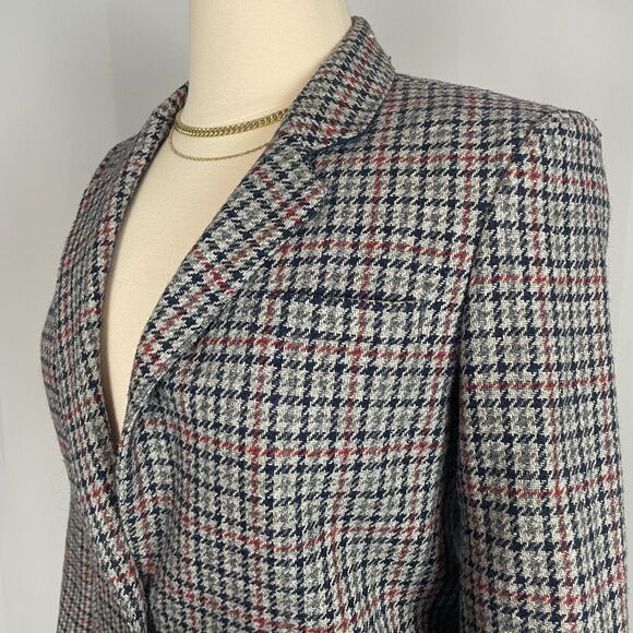 Vintage Blazer Jacket Womens Size 14 Gray Navy Plaid Wool Single Breasted 80s - Picture 7 of 15